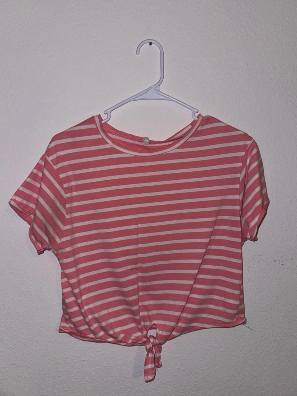 Pink & White Striped Tie-Front Tee